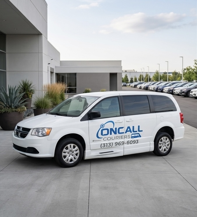 White OnCall Couriers van with company branding